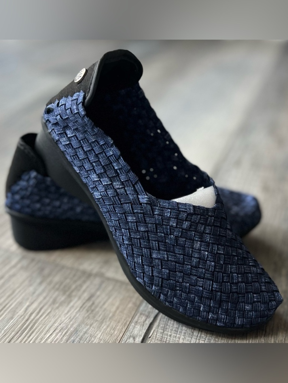 bernie mev. Navy Woven Slip-On Clogs